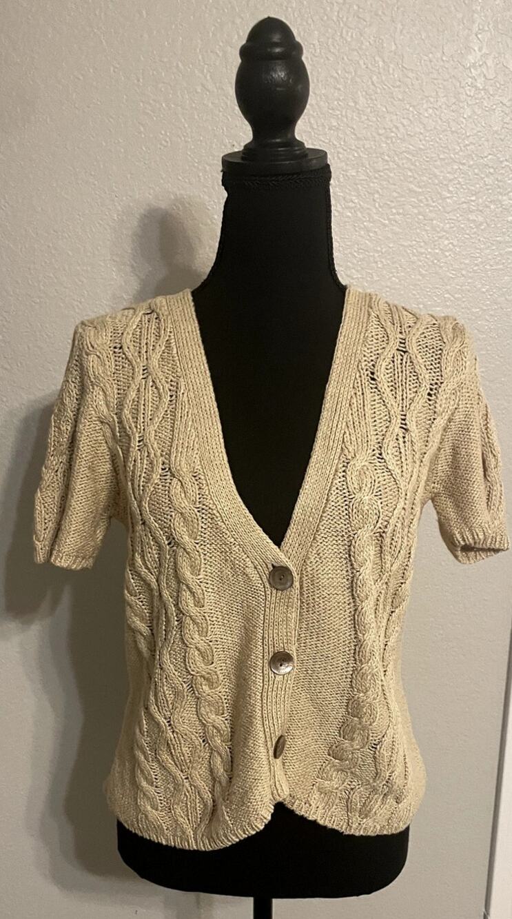 NWT J Jill Dune Cable Knit Short Sleeve Cardigan Sweater Size XS